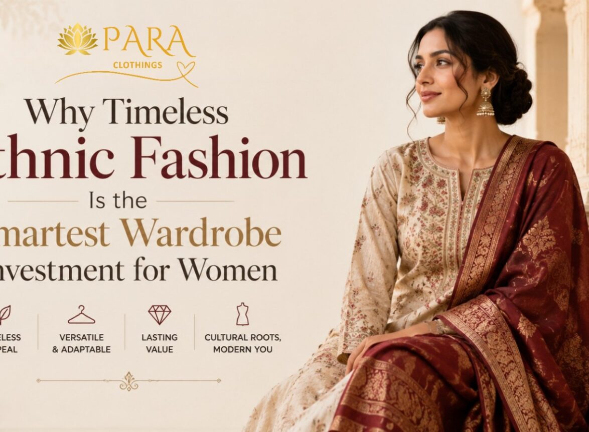 Elegant woman wearing a beige floral ethnic suit with a maroon dupatta, showcasing timeless Indian ethnic fashion in a royal traditional setting.