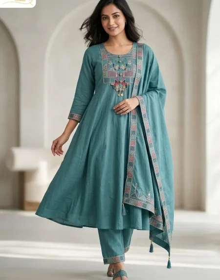 Teal Anarkali Suit Set