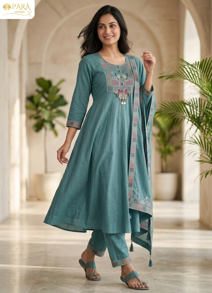 Teal Anarkali Suit Set - Image 3