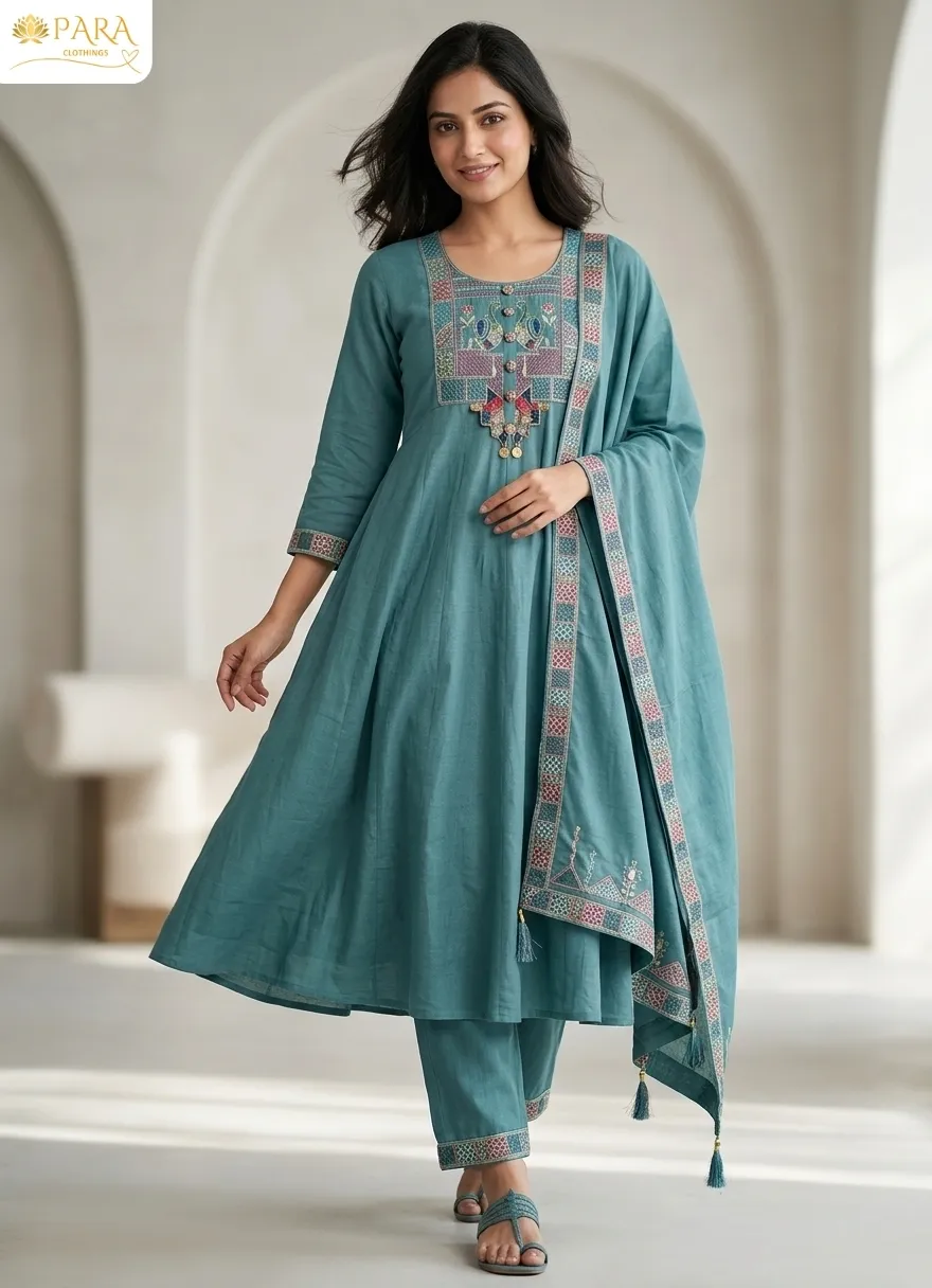 Teal Anarkali Suit Set