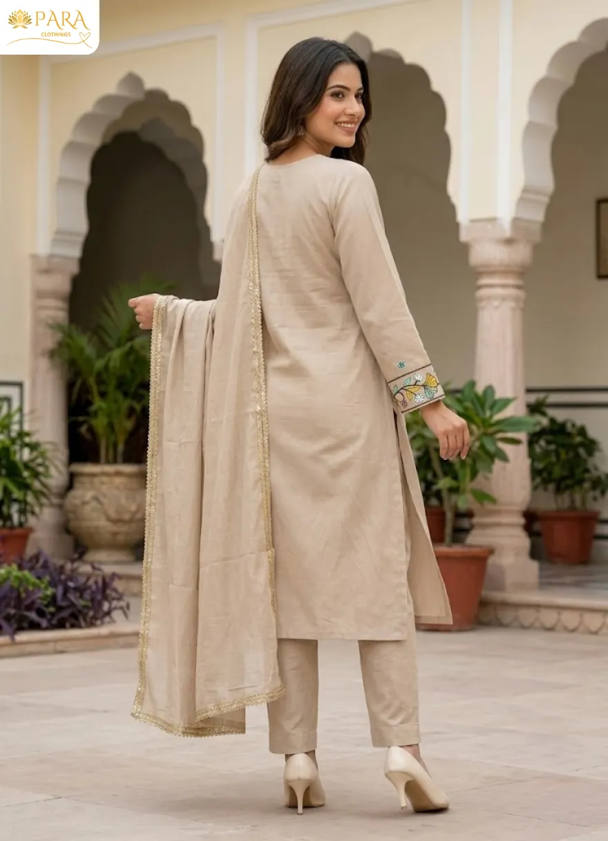 Beige-Floral-Embroidered-Suit-Set - Image 2