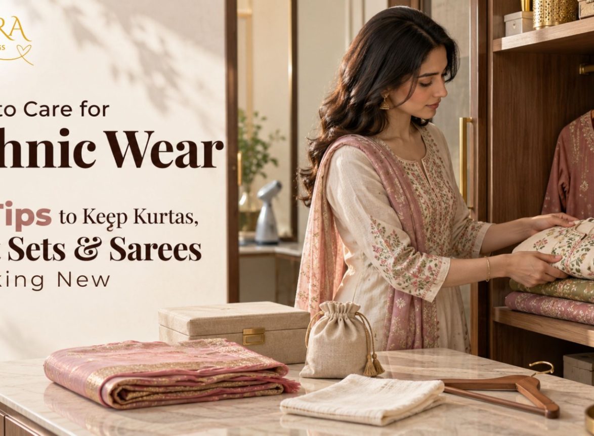 How to care for ethnic wear including kurtas, suit sets, and sarees to keep them looking new