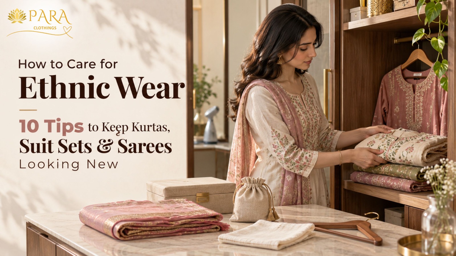 How to care for ethnic wear including kurtas, suit sets, and sarees to keep them looking new