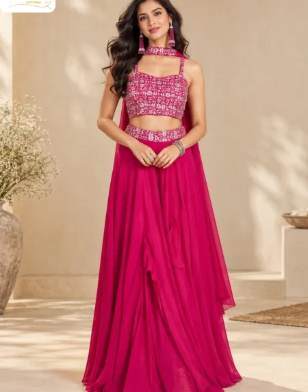 Magenta-Crop-Top-with-Flared-Palazzo-and-Dupatta-Set