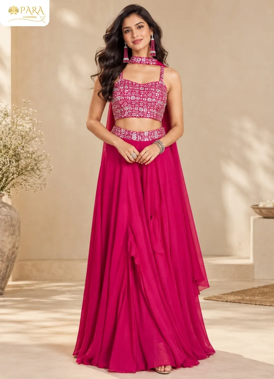 Magenta-Crop-Top-with-Flared-Palazzo-and-Dupatta-Set