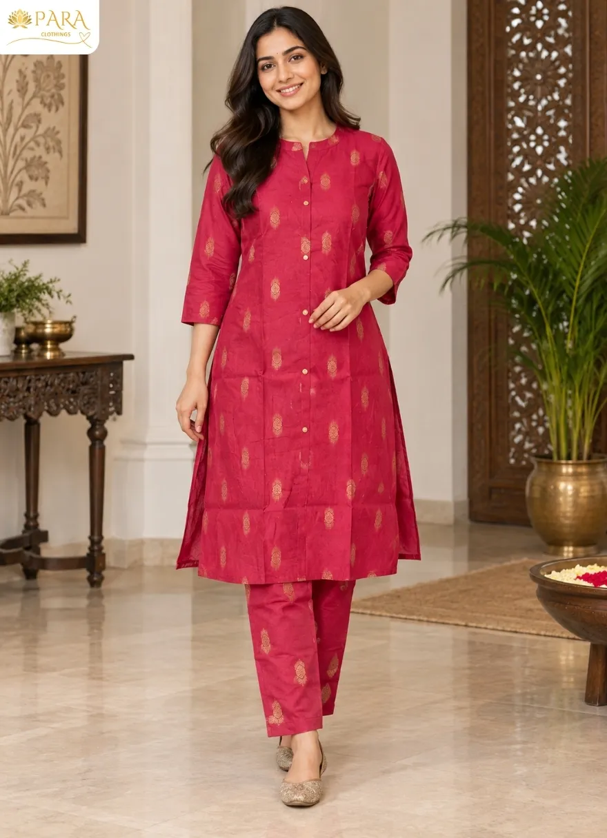 Magenta-Floral-Print-Kurta-with-Trousers-Set