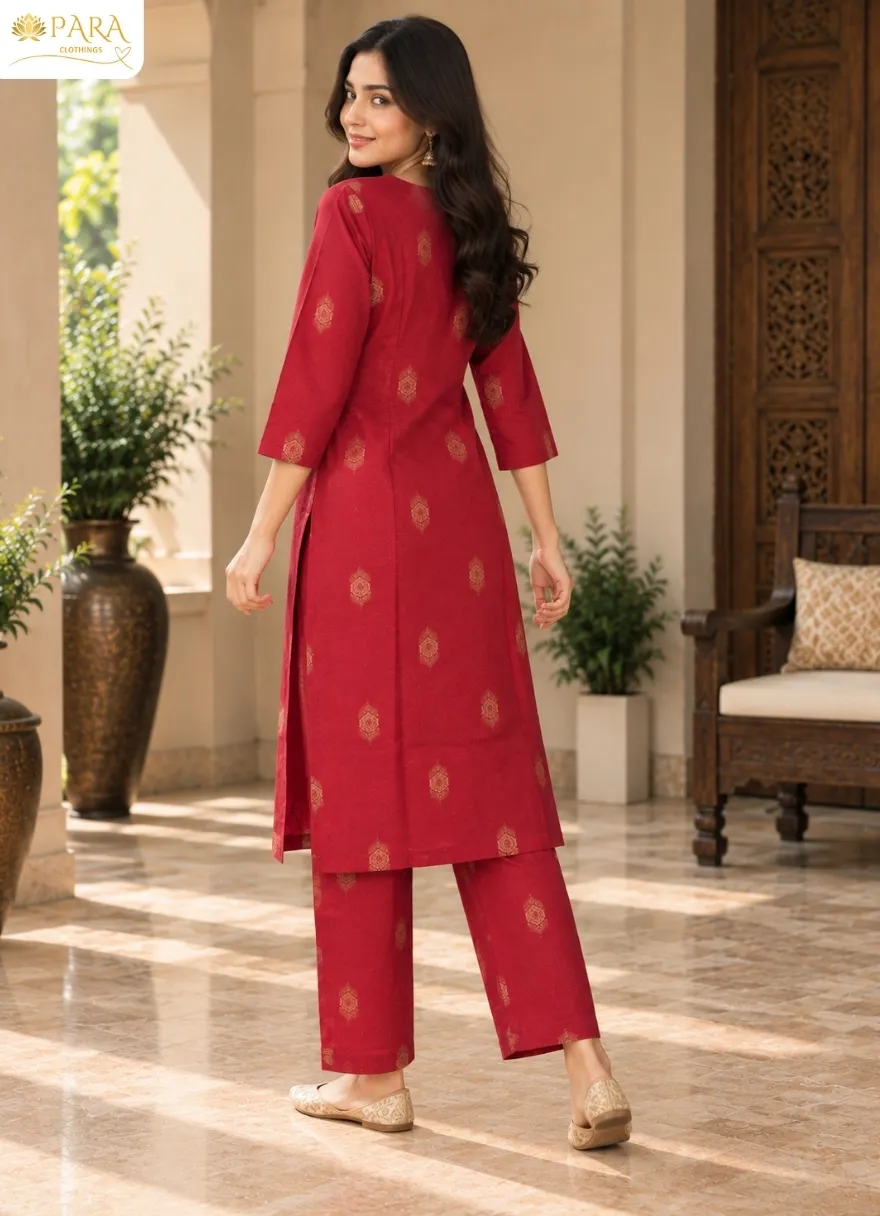Magenta-Floral-Print-Kurta-with-Trousers-Set - Image 3