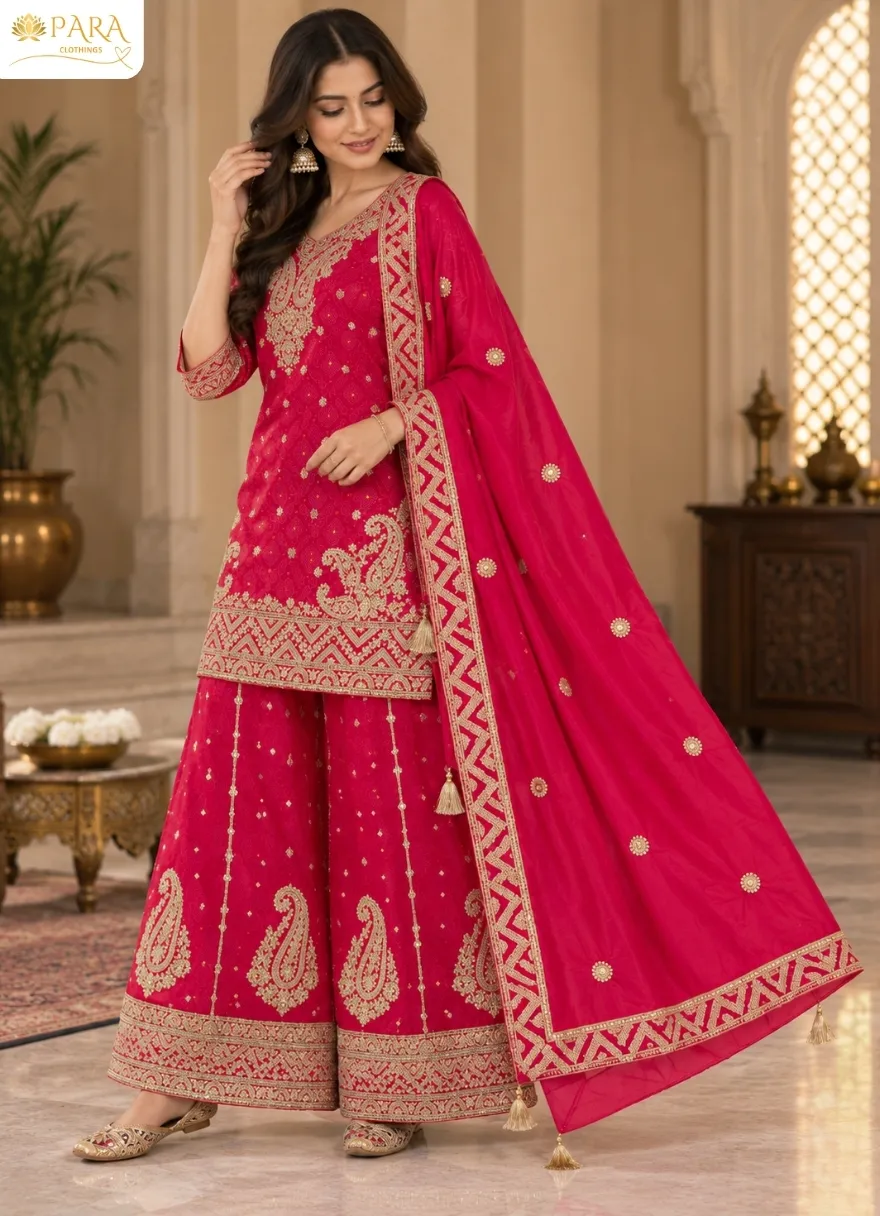 Magenta-Heavy-Embroidered-Sharara-Set - Image 2