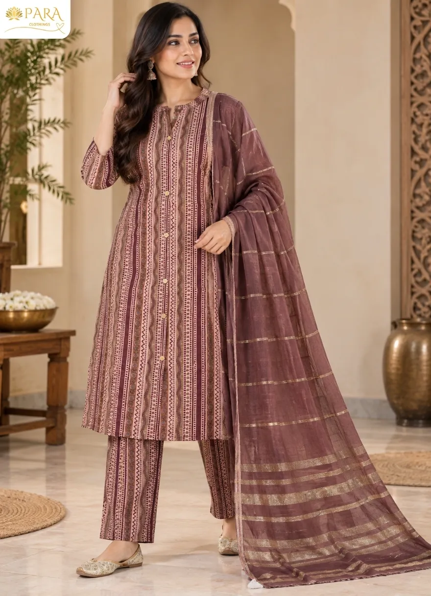 Maroon-Striped-Kurta-Set