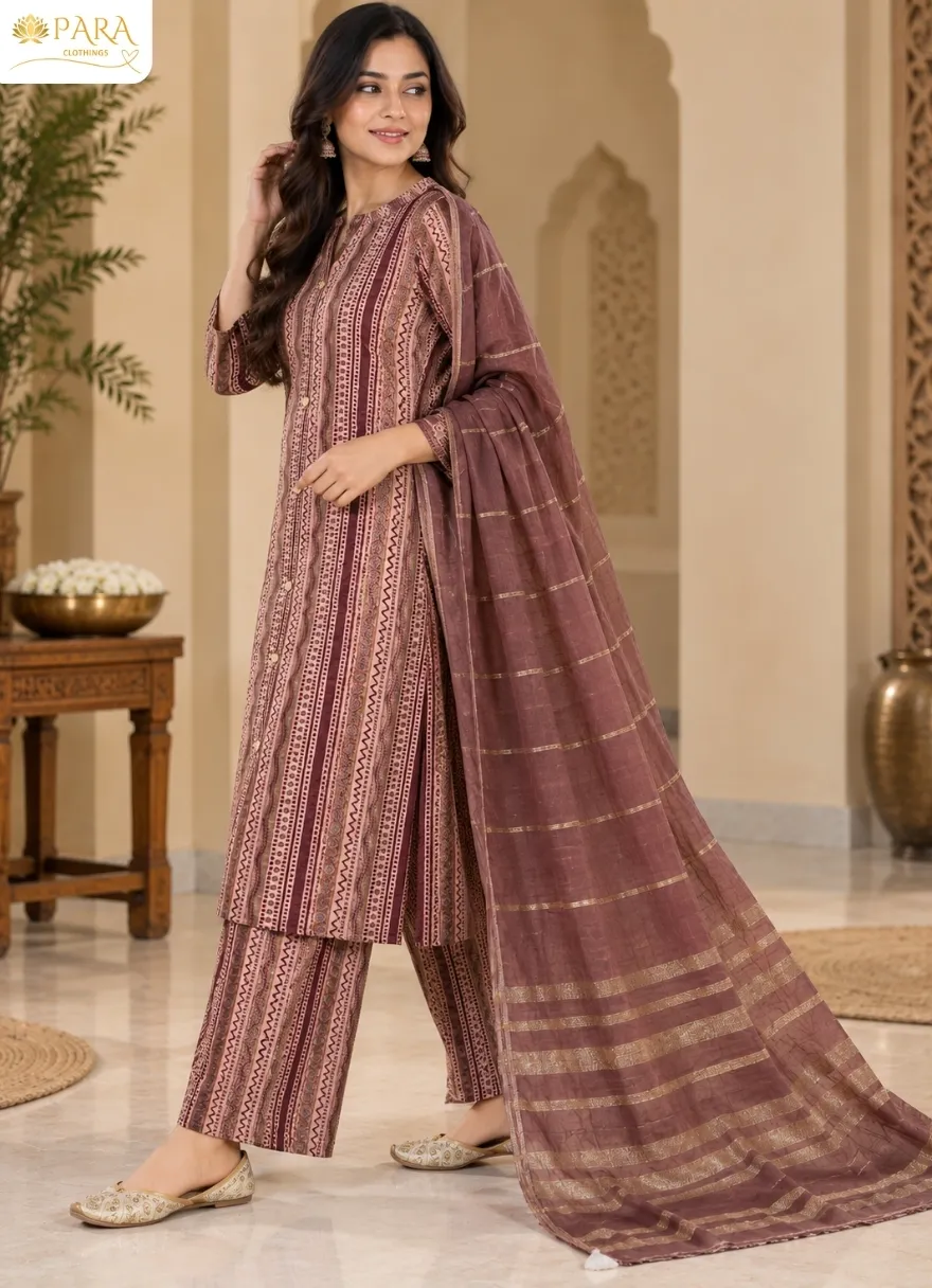 Maroon-Striped-Kurta-Set - Image 2