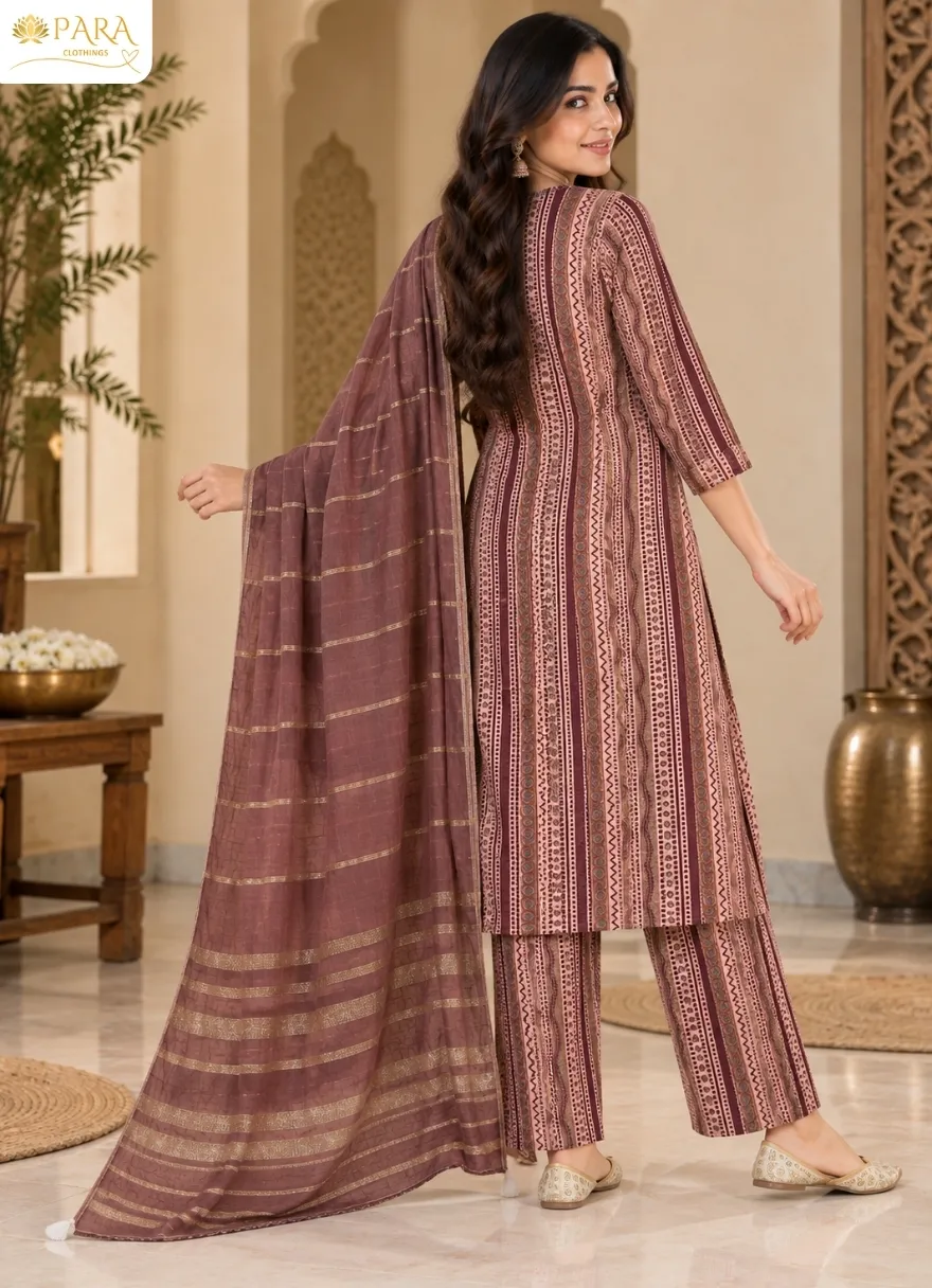 Maroon-Striped-Kurta-Set - Image 3