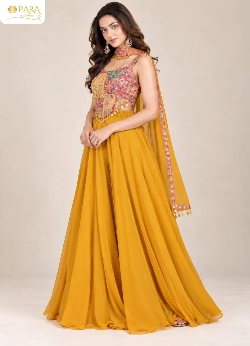 Mustard-Yellow-Printed-Crop-Top-Palazzo-Set-with-Dupatta