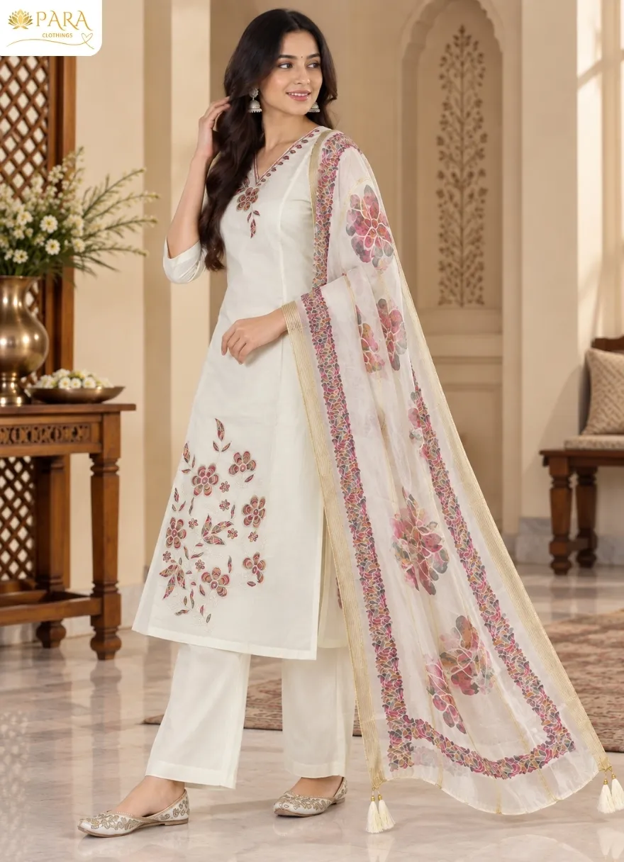 Off-White-Floral-Embroidered-Kurta-Set - Image 2