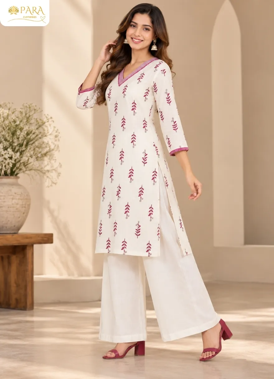 Off-White-Leaf-Printed-Kurta-with-Palazzo-Set - Image 2