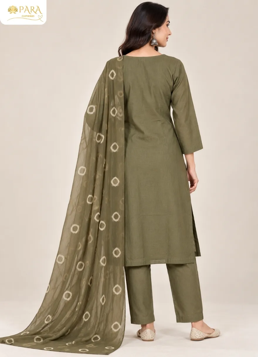 Olive-Green-Embroidered-Kurta-Set-with-Dupatta - Image 3