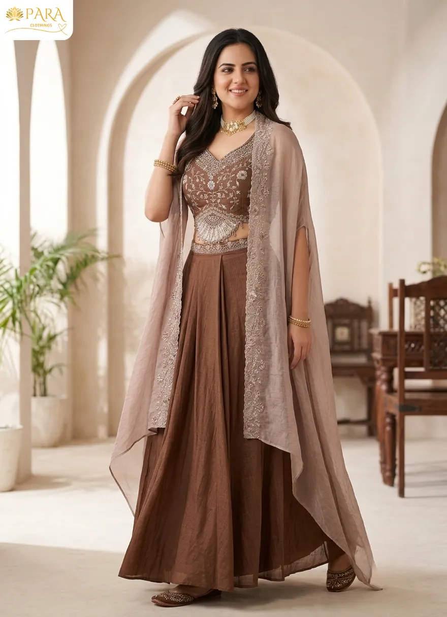 Para-Clothings-Indo-Western-Crop-Top-Palazzo-Cape - Image 2