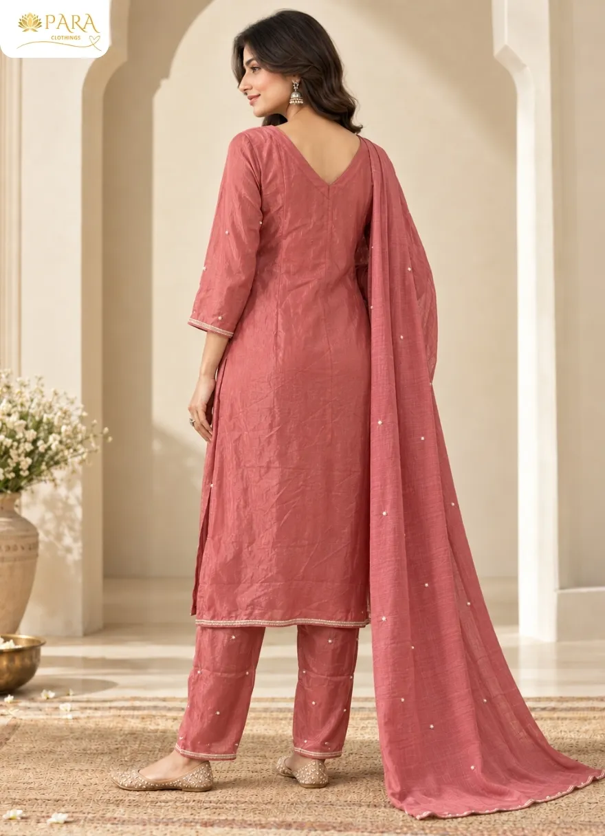 Pink-Embroidered-Kurti-with-Straight-Pants-and-Dupatta-Set - Image 3