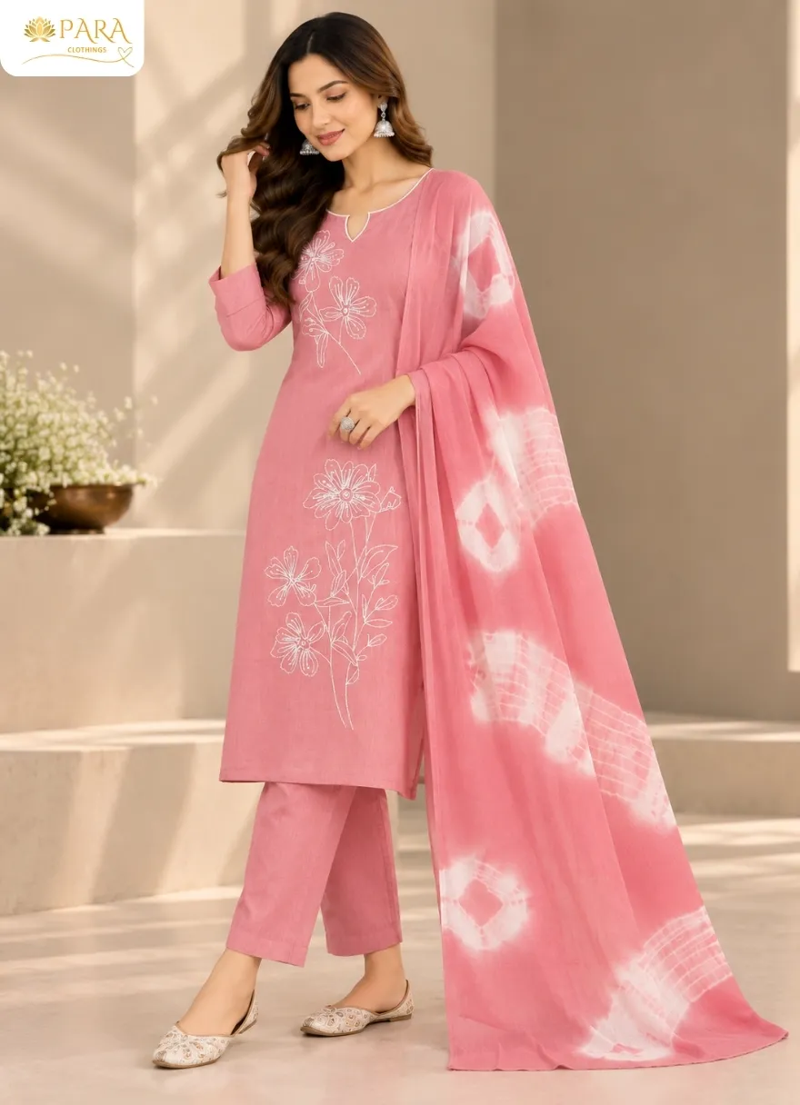 Pink-Floral-Embroided-Straight-Kurta-Set-with-Dupatta - Image 2