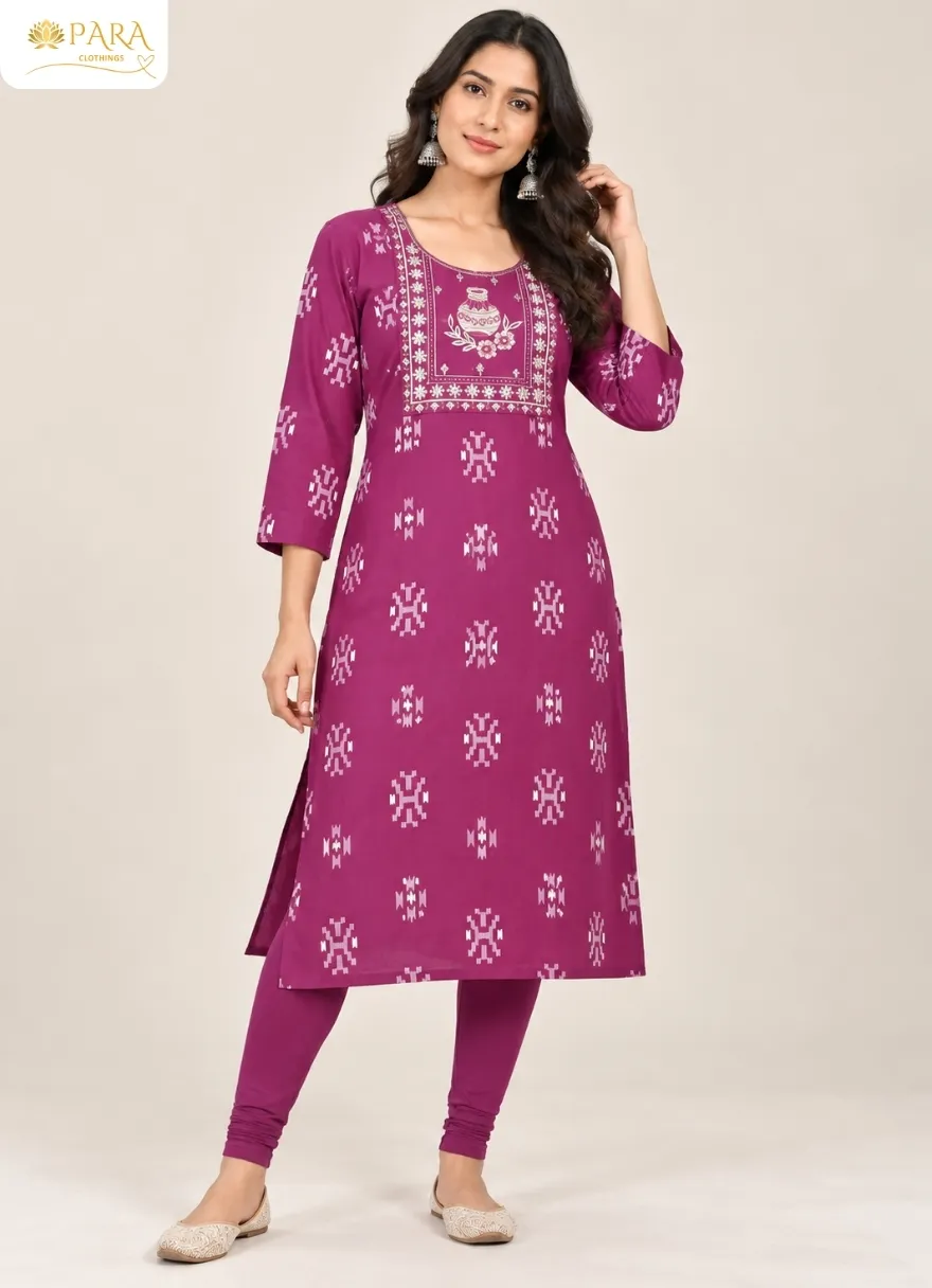 Purple-Printed-Kurta-with-Churidar-Set