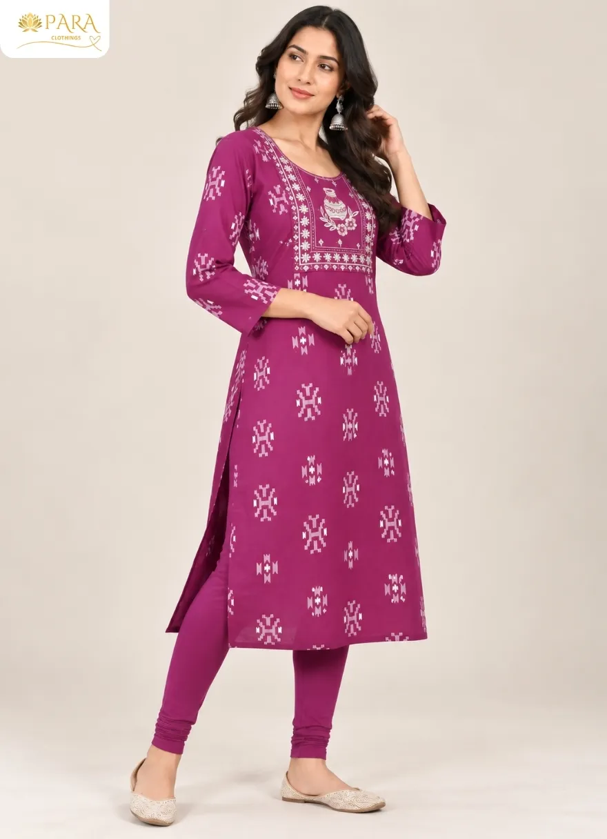 Purple-Printed-Kurta-with-Churidar-Set - Image 2