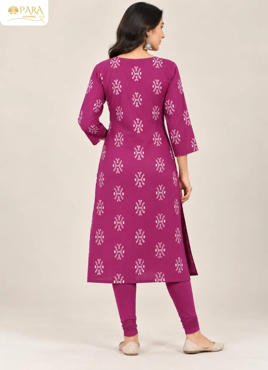 Purple-Printed-Kurta-with-Churidar-Set - Image 3